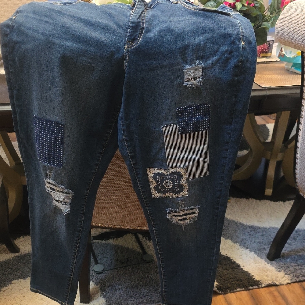 Lane Bryant Blue Patchwork Boyfriend Jeans